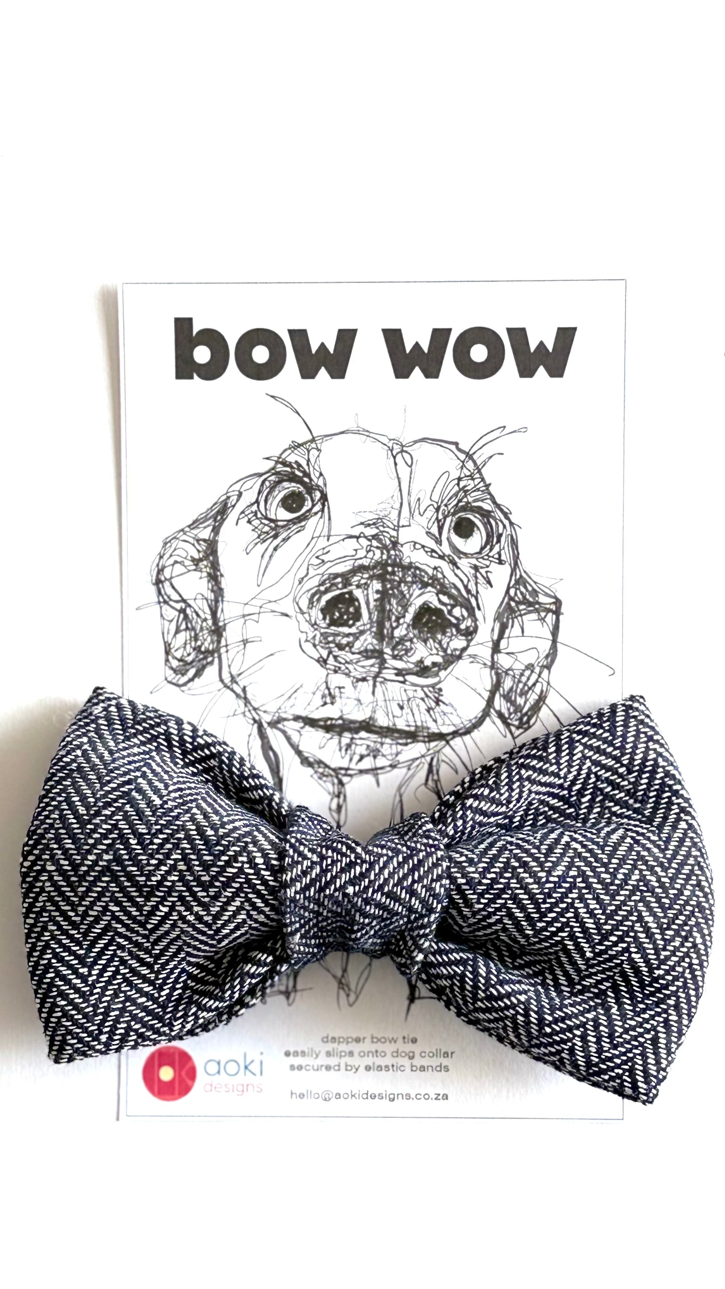 Bow Tie - Wool Plaid Navy Blue and White Design