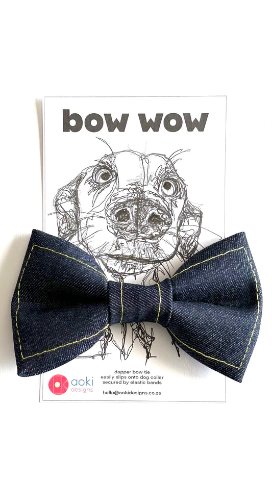 Bow Tie - Denim Blue with Yellow Stitching Design