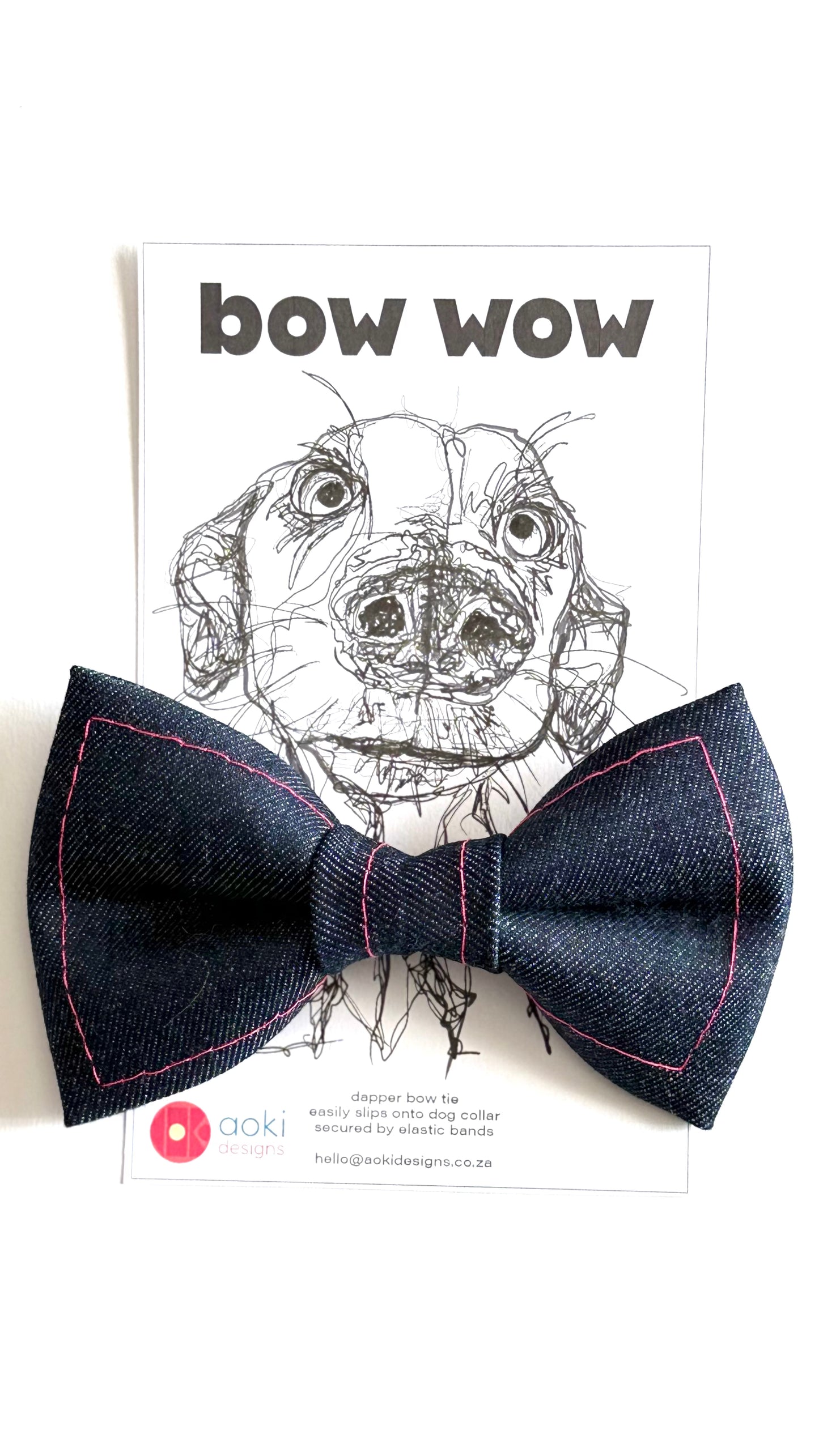 Bow Tie - Denim Blue with Pink Stitching Design