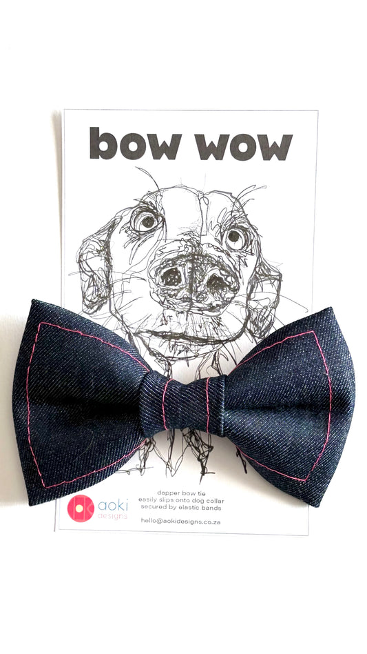 Bow Tie - Denim Blue with Pink Stitching Design